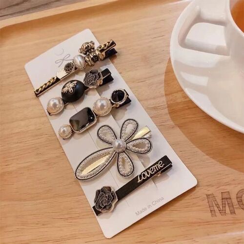 Retro 5-piece Hair Clip Simple Pearl Side Clip for Women Gir