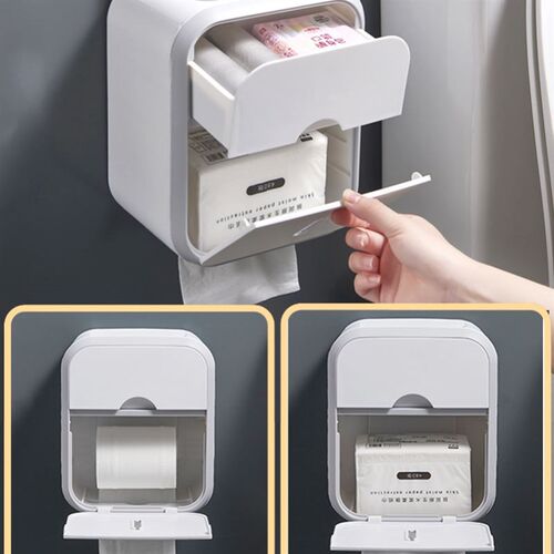 Toilet Paper Holder Wall Mounted Tube Tray Tissue Box Shelf
