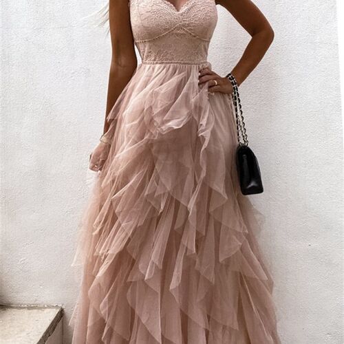 Spaghetti Strap Single Tulle Lace Pleated Chic Ladies Slim