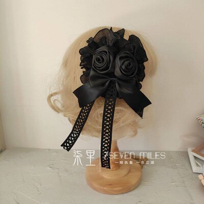 Qili Night Comes Handmade Elegant Retro Black Flower Hairban