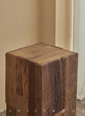 Hinice侘寂风复古底座木墩子方形树桩酒店民宿创意边几花装饰摆件