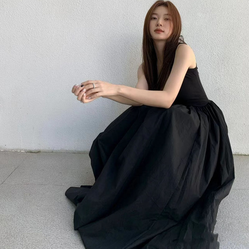 HOUZHOU Vintage Slip Long Dress for Women Evening Formal - 实物图
