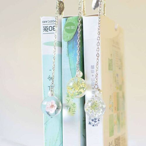 Dried flower specimen bookmark reading paging mark metal boo