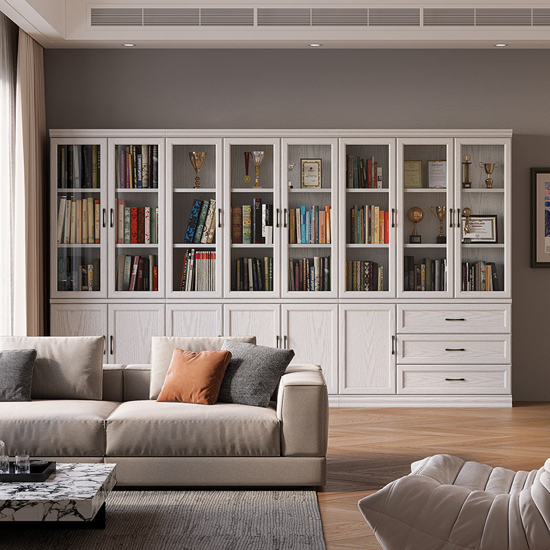去客厅化书柜一体整墙带玻璃门家用陈列柜展示柜落地靠墙实木书架,住宅家具,组合书柜,淘宝优惠券,粉丝福利购,淘宝优惠卷