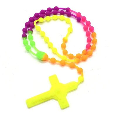 Multicolor Silicone Rosary Beaded Chain Neckl Cross Penda