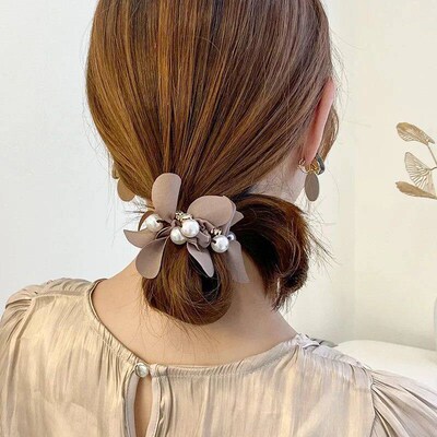 Ruoshui Woman Pearl Rhinestone Hair Ties Women Hair Accessor