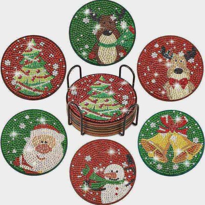 8Pcs DIY Diamond Painting Coaster Heart Animal Diamond Mosai
