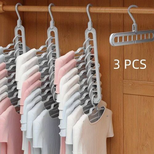 3pcs, Plastic 9-Hole Foldable Hangers, Heavy Duty Space Savi