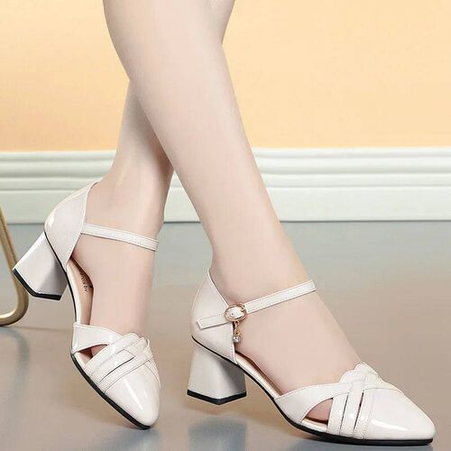 Fashion Buckle Strap Womens  Pointed Toe Square Heel Pumps