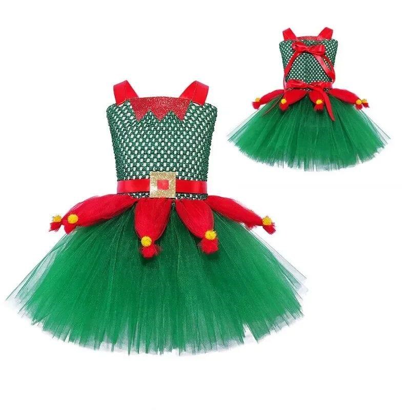 Christmas Day Costume Girl Fansy Tulle Dress Green Elk Robe图片
