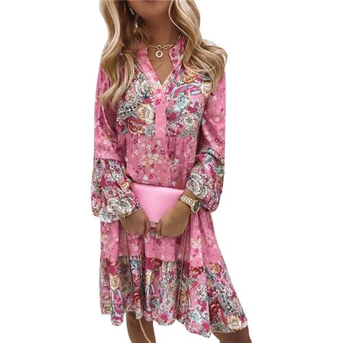 Womens Ladies Summer Smock Long Sleeve Floral Dress