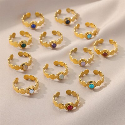 Colorful Ball Opal Ring Natural Stone Rings For Women Open