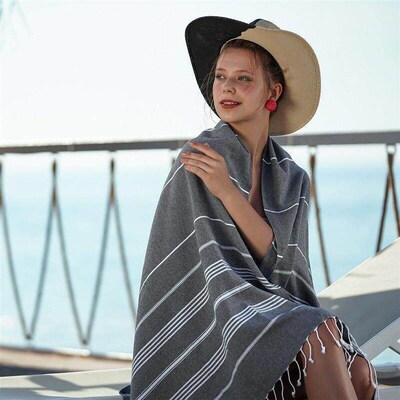 Polyester cotton T&uuml;rkiye tassel beach towel striped sau