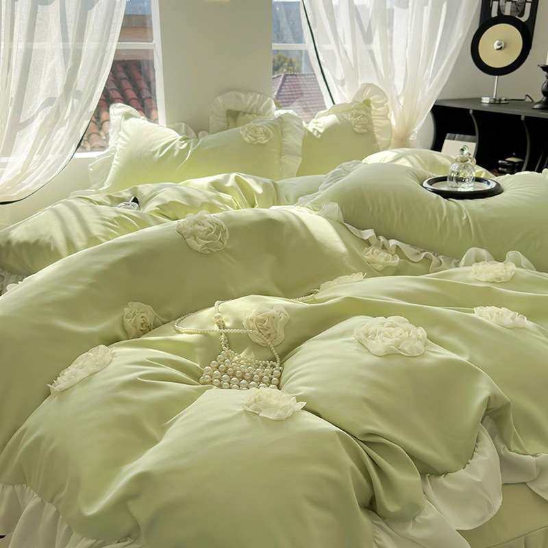 水洗棉四件套公主风韩式花边床裙床单笠刺绣单双人四季学生三件套,3C数码配件,其它配件,淘宝优惠券,粉丝福利购,淘宝优惠卷