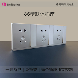 飞雕格调大面板联排插座带开关独立控制钢架1开关带五孔USB网插