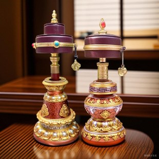 手摇底座树脂彩绘莲花八吉祥学院款长柄手摇转金轮座子锡杖大小号