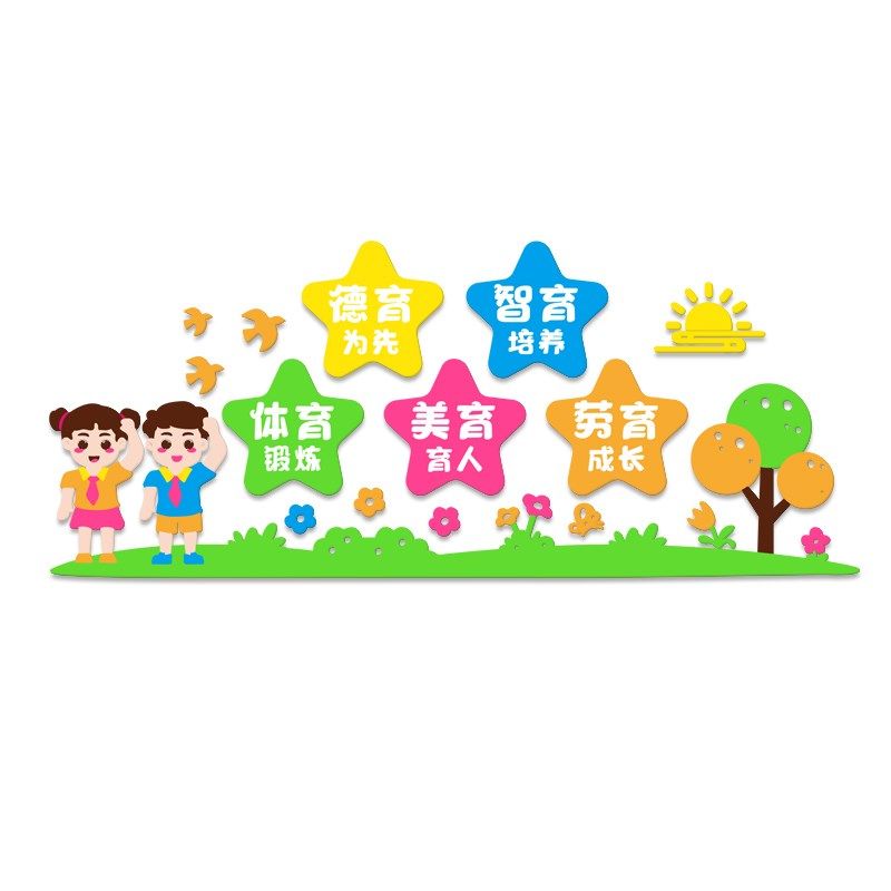 幼儿园环创主题墙德智体美劳文化教室布置立体墙贴班级楼梯装饰画,家居饰品,文化墙贴,淘宝优惠券,粉丝福利购,淘宝优惠卷