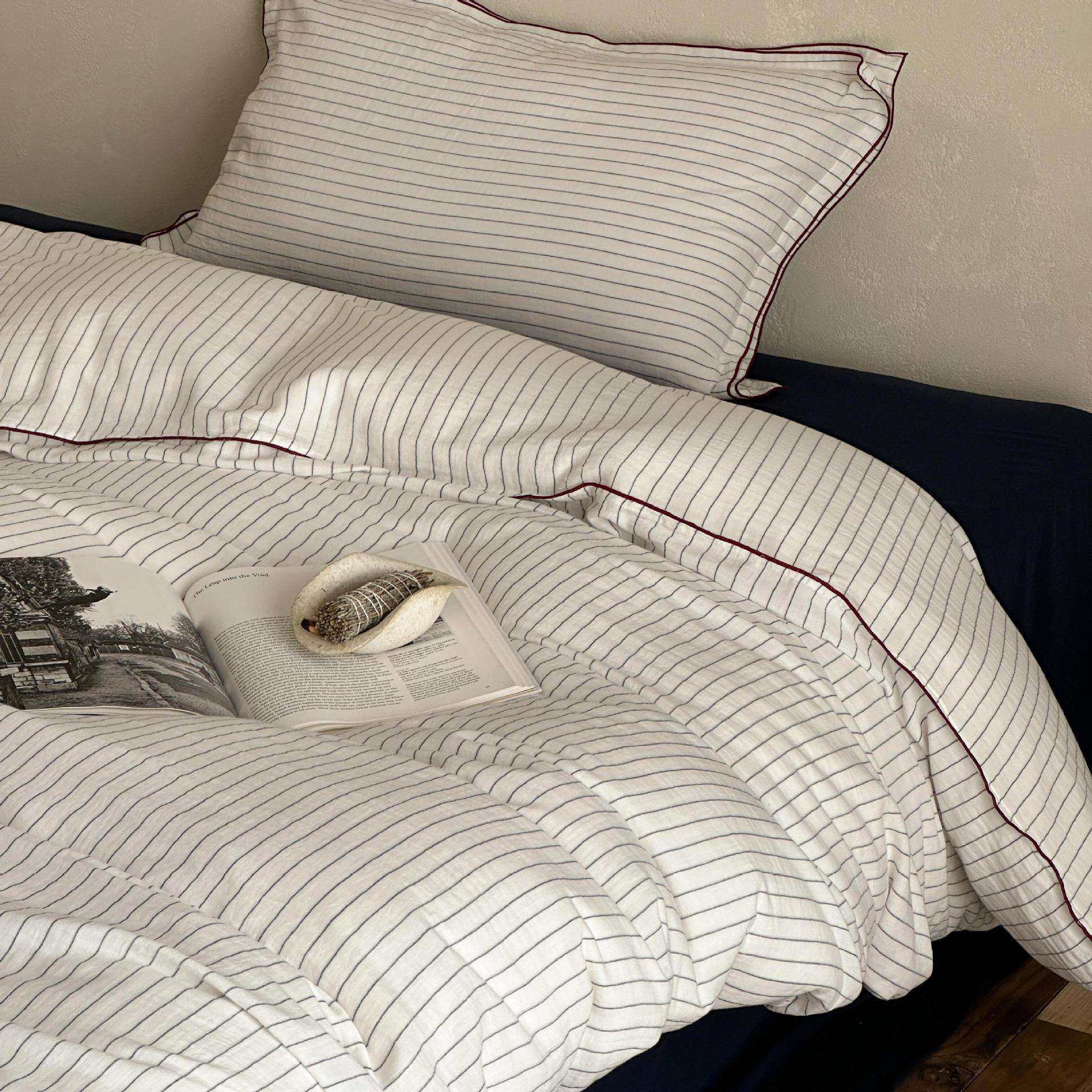 现代简约极简风｜全棉色织双层纱四件套条纹款纯棉被套床上用品,3C数码配件,其它配件,淘宝优惠券,粉丝福利购,淘宝优惠卷