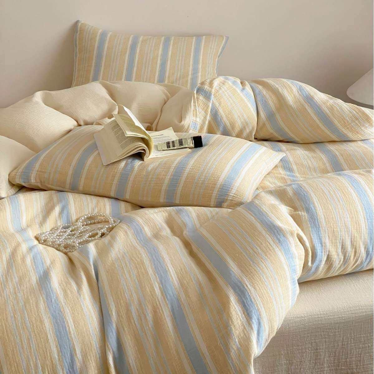 A类色织条纹双层纱全棉四件套简约小清新少女纯棉被套床上用品,3C数码配件,其它配件,淘宝优惠券,粉丝福利购,淘宝优惠卷