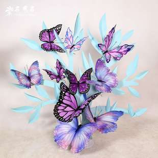 花飞花星光蝴蝶树艺术纸艺装置手绘蝴蝶道具商业美陈摄影道具