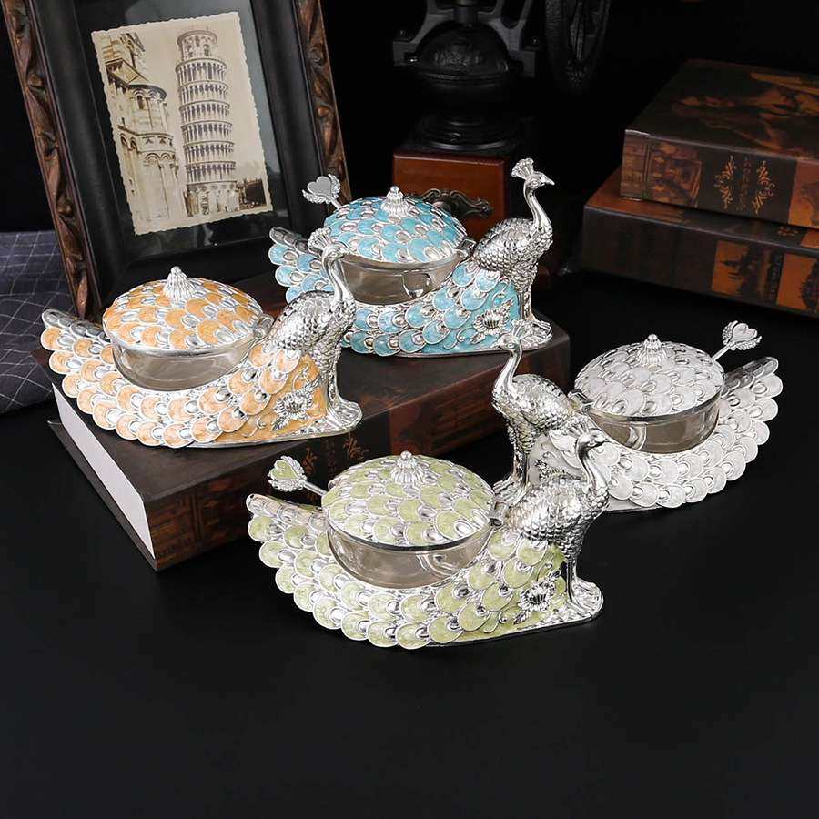 新款孔雀调味罐多色选择合金调料盒厨房盐罐油瓶防潮带盖家用摆件,3C数码配件,其它配件,淘宝优惠券,粉丝福利购,淘宝优惠卷