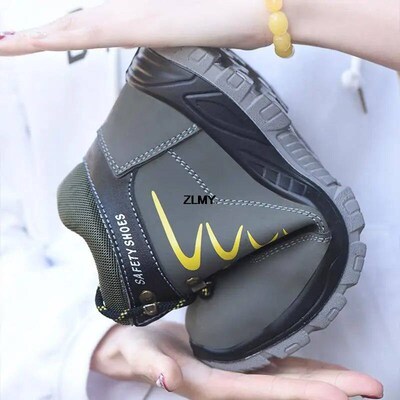 2023 Men Steel Toe Shoes High Top Work Boots Indestructible