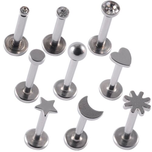 1PC Stainless Steel Heart Ball Moon Labret Stud Lip Ring Ear
