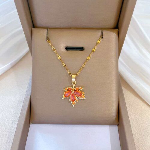Titanium Steel Red Maple Leaf Light Luxury Banquet Wedding N