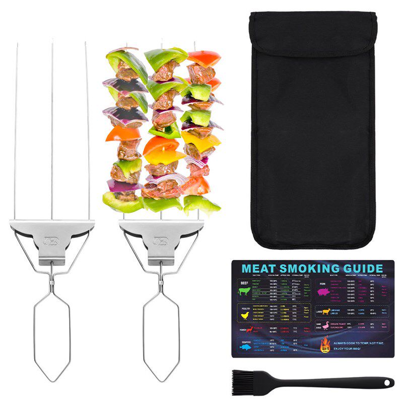 Three-prong Barbecue Fork Stainless Steel Barbecue Bamboo Sk - 实物图