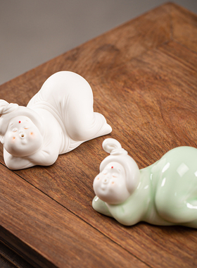 创意可爱手工陶瓷唐女茶拨架文房用品茶搁搁笔架文具茶席丑萌摆件