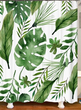 Green Tropical Plants Fabric Shower Curtains Bathroom Polye