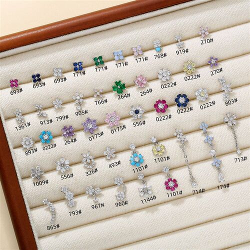 Colored Zircon Cochlea Nails Small Fresh Flowers Stainless S