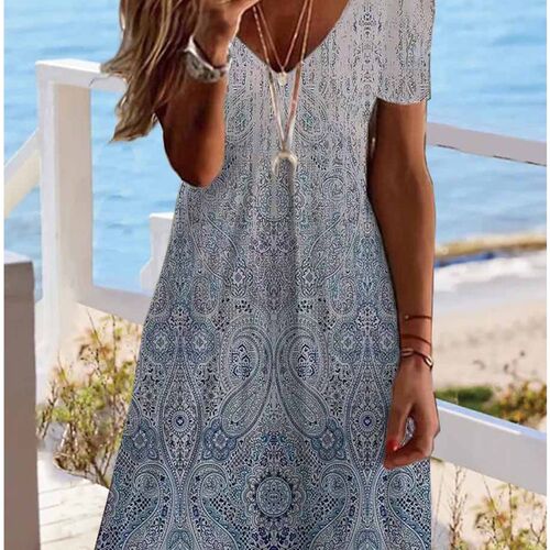 Womens Casual Dress Ethnic Dress Mini Dress Short Sleeve