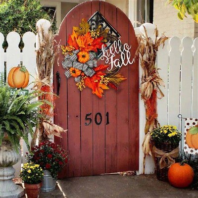 40cm Maple Leaf Pumpkin Wreath Handmade Artificial Pumpkin