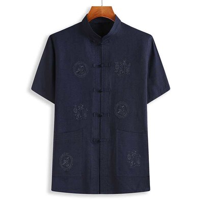 Middle-aged and old mens Tang suit embroidery auspicious bl