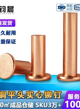 厂家直销GB109紫铜平头实心铆钉手打敲击式卯钉平帽实心铜钉M2M3