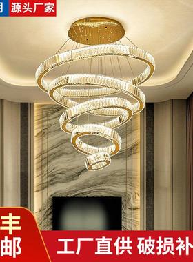 别墅挑空客厅灯高级感轻奢水晶吊灯现代简约餐厅灯复式楼大吊灯具