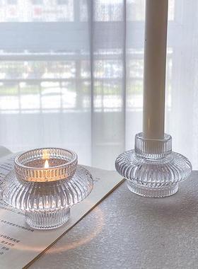 双用玻璃烛杯浪漫烛光晚餐道具香薰蜡烛台空杯家用光影氛围感摆件