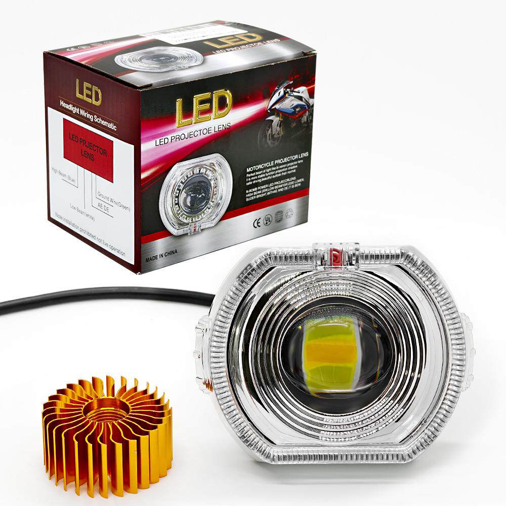 新款4.5寸摩托车led射灯天使眼恶魔眼内置双光透镜大灯电动车改装