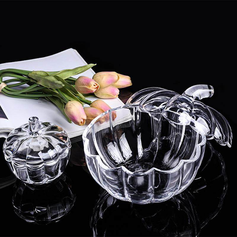 简约水晶玻璃罐带盖南瓜盅糖果罐子首饰透明小收纳盒创意蜡烛容器