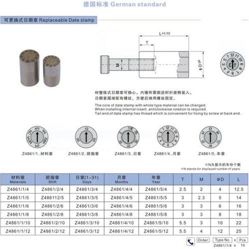带牙模具日期章 Hasco标准Z4861日期码19年年码 月码 19年月合并