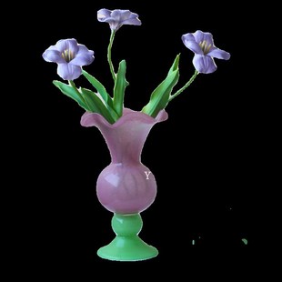 高级中古芬顿琉璃花瓶法式复古艺术玻璃花瓶摆件高脚装饰插花花器