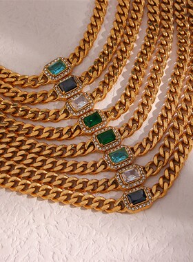 2023 New 3A Cubic Zirconia Chunky Cuban Chain Choker Necklac