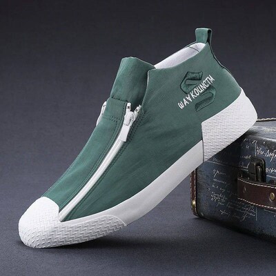 Men Canvas Casual Shoes Fashion Double-row Zipper Design