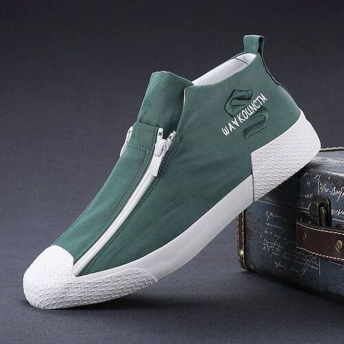 Men Canvas Casual Shoes Fashion Double-row Zipper Design