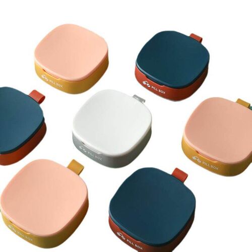 Sealed storage pill box with lid, portable divided plastic s