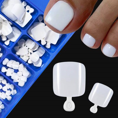 100PCS Short Square False Toenail Tips Full ver White Artifi
