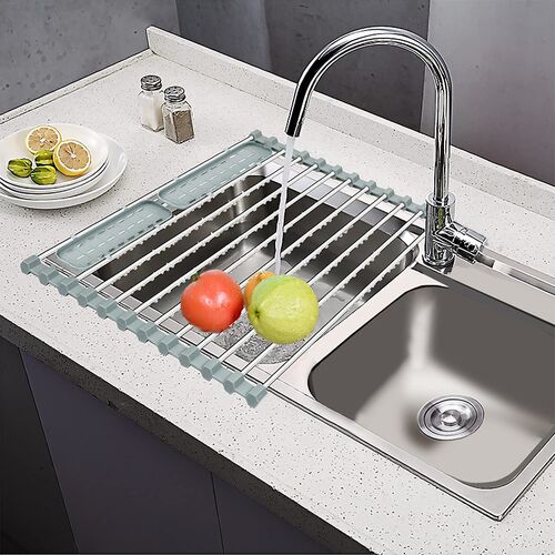 Foldable Stainless Steel Dish Drainer Roll Up Dish Drying Ra