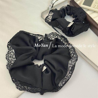 French black lace elegant scrunchie for women, highly elasti