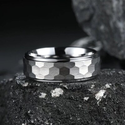New 8MM Mens Silver Color Stainless Steel Ring Hammered Hot